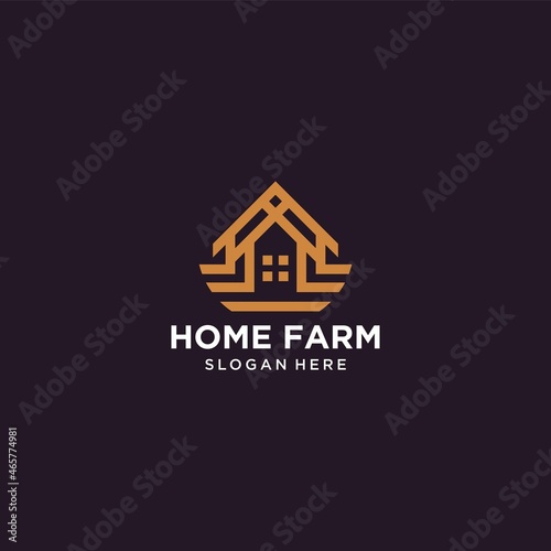 Farmhouse logo design template, fresh frame, green leaf farm, ecology, nature logo design vector icon