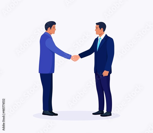Businessmen shaking hands. Handshake of two men. Agreement of parties. Partnership Concept. Successful negotiations. Business partners meeting. Vector illustration