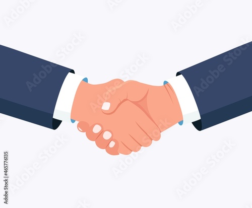Handshake of business partners. Businessmen shaking hands. Success deal, happy partnership, greeting shake, handshake agreement. Vector design