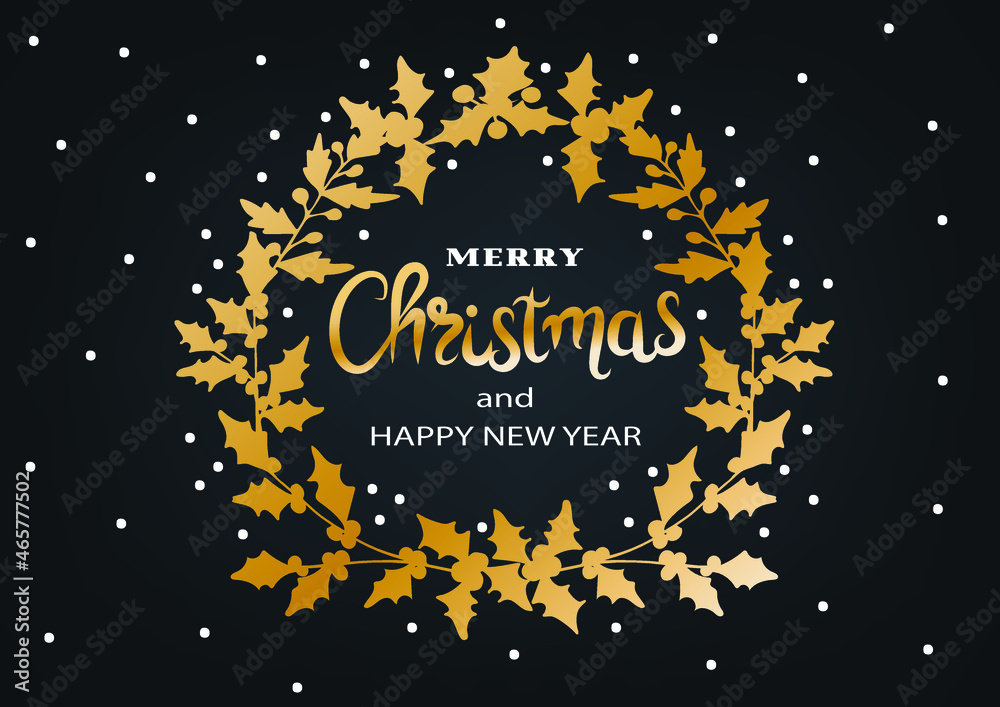 Merry Christmas greeting card design. Christmas wreath with holly berries. Holiday invitations templates. Vector illustration. Merry Christmas greeting card design. Christmas wreath with holly berries. Holiday invitations templates. Vector illustration.