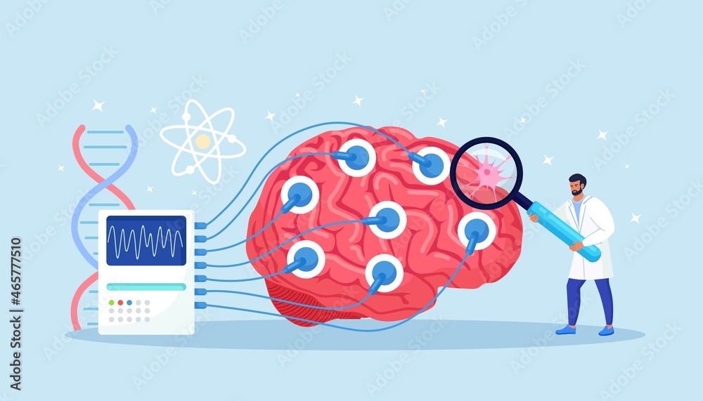 Doctor neurologist, neuroscientist, physician study brain connected to ...