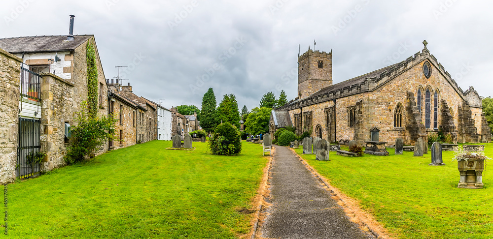 A view across the churchyard in Kirby Lonsdale, Cumbria, UK in summertime