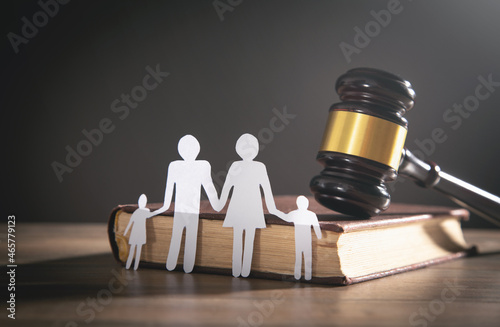 Paper cut family, judge gavel and book. Family Law photo