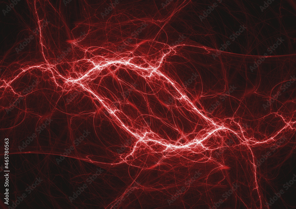 Hot dark red plasma lightning, abstract energy and electrical background