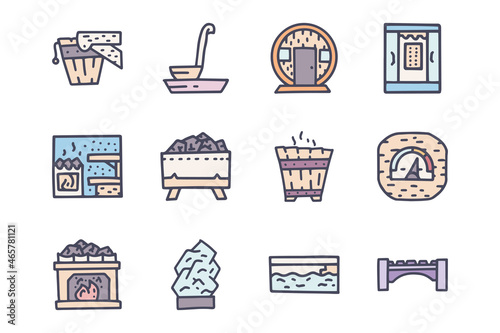 Sauna color vector doodle simple icon set