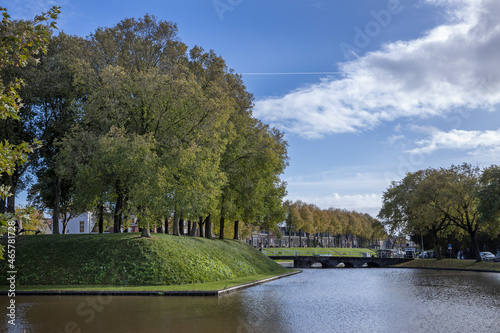 Fortress and canal of city of Bolsward Friesland Netherlands. Vesting. North side.