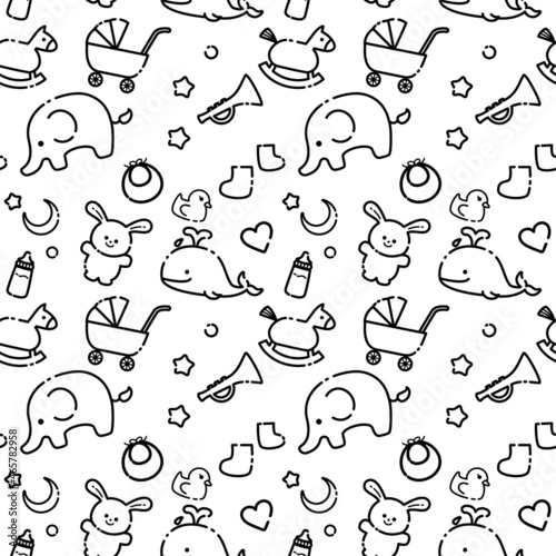 赤ちゃんグッズのパターン　モノクロ