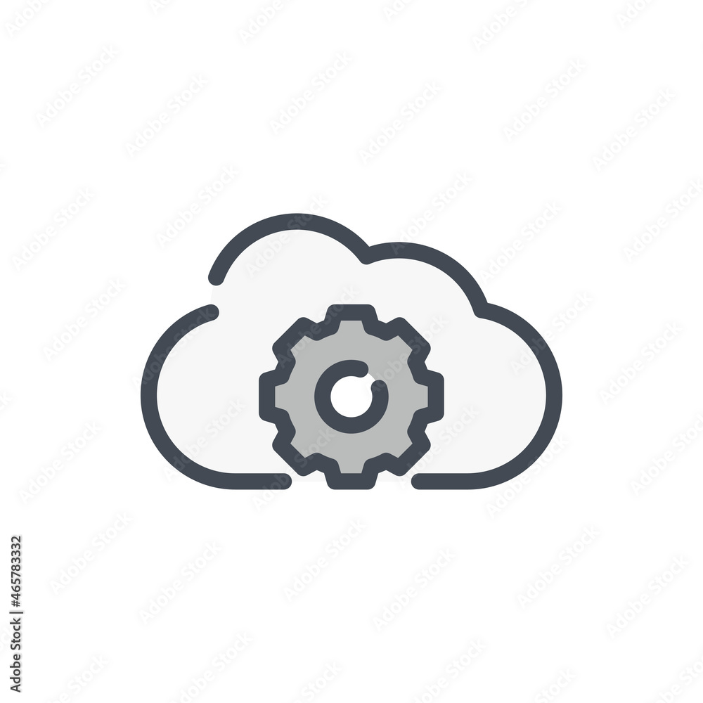 Cloud service with gear color line icon. Online storage settings vector outline colorful sign. Cloud service with gear color line icon. Online storage settings vector outline colorful sign.