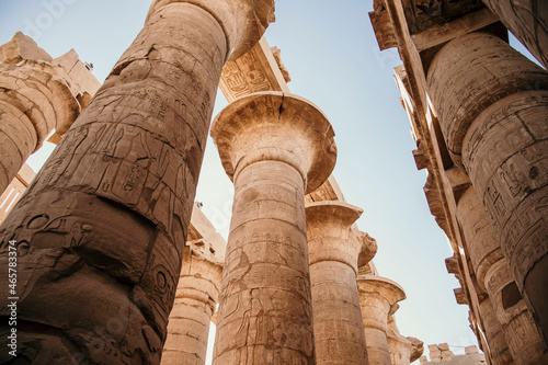 hieroglyphs and ancient ruins of Karnak temple in Egypt