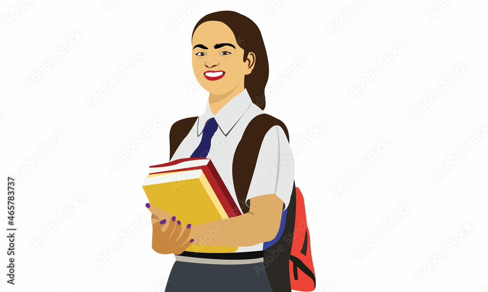 Smiling School Girl With Book in hand Flat Vector Smiling School Girl With Book in hand Flat Vector