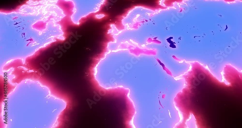 World map with edge animation as plasma or energy. Map oft rhe world with energy field around corner. Concept for global warming issue and climate change warning. World map outline with energy photo