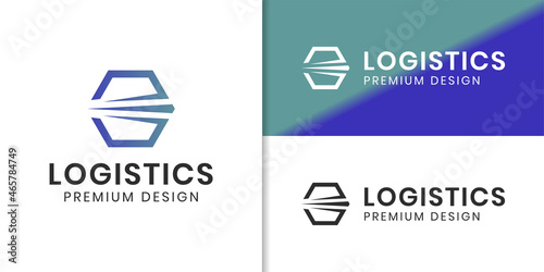 hexagonal with faster symbol for logistics delivery express logo design