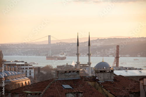 view of the city of the bosphorus strait and city with mosque 