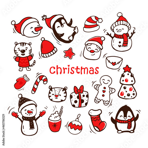 Set of Christmas design element in doodle style. Winter elements.Vector illustration