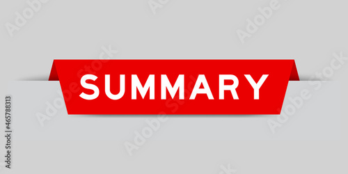 Red color inserted label with word summary on gray background
