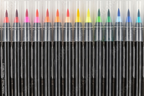 Close up photo  set of multicolored paintbrush pens