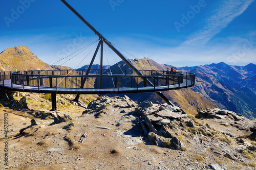 View of the solar viewpoint of Triataina with a structure that allows you to see the landscape at 360º. Arcalis, Ordino, Andorra