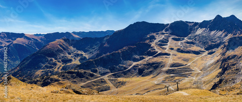 Panoramic view of the Arcalis ski slopes from the Solar de Tristaina viewpoint, Arcalis, Andorra