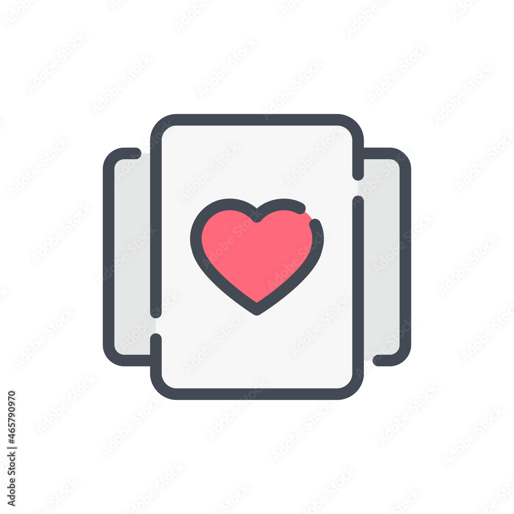 Love card color line icon. Greeting card with heart vector outline colorful sign. Love card color line icon. Greeting card with heart vector outline colorful sign.