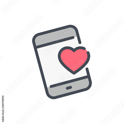 Mobile phone with heart color line icon. Online dating and Send a like vector outline colorful sign.