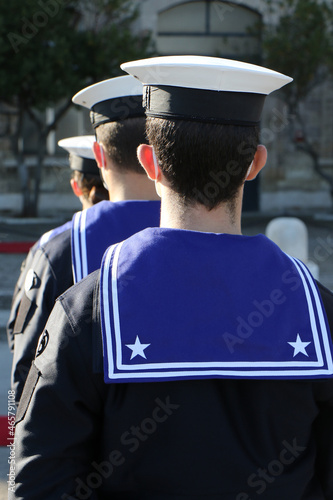 Italian Navy - Group of Italian sailors from behind with winter uniform