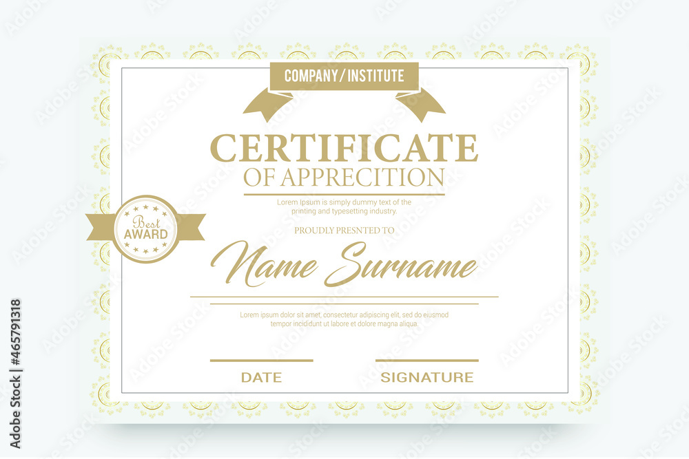 Modern and Corporate Certificate Template. Use this sample certificate in your business, business or institution at the end of any course.