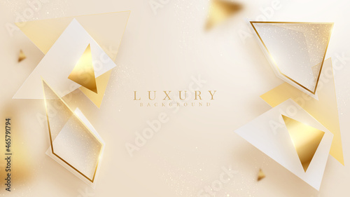 Luxury golden geometric shape background with glitter light effects elements.