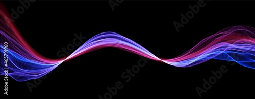 Blue and red abstract wave. Magic line design. Flow curve motion element. Neon gradient wavy illiustration.