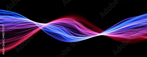 Blue and red abstract wave. Magic line design. Flow curve motion element. Neon gradient wavy illiustration.