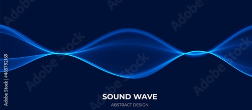 Blue abstract wave. Magic line design. Flow curve motion element. Neon gradient wavy illiustration.