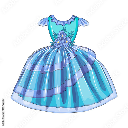 Pink evening princess dress. Prom dress with bows, embroidery