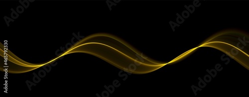 Golden abstract wave. Magic line design. Flow curve motion element. Neon gradient wavy illiustration.