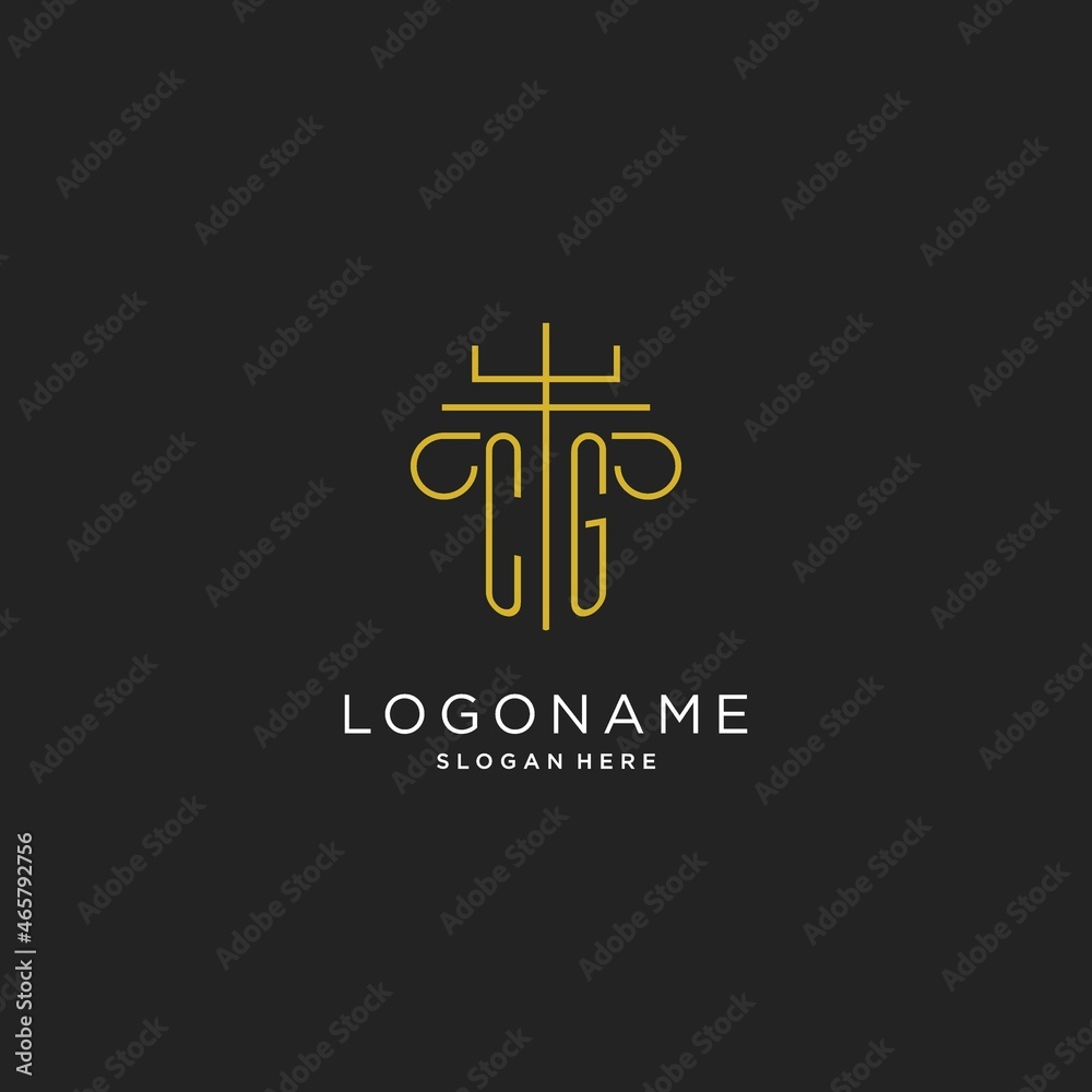 CG initial with monoline pillar logo style, luxury monogram logo design ...