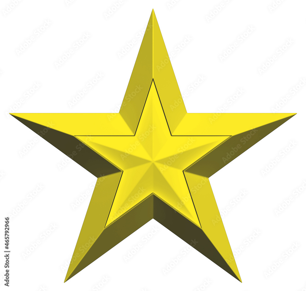5 point star - Christmas Star - yellow single isolated on white - 3d rendering