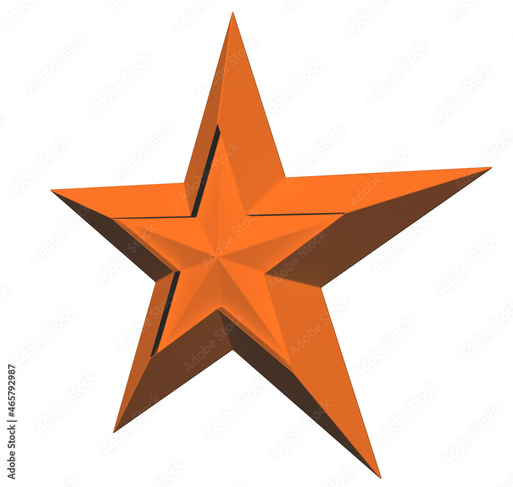 Fototapeta premium 5 point star - Christmas Star - orange single isolated on white - 3d rendering