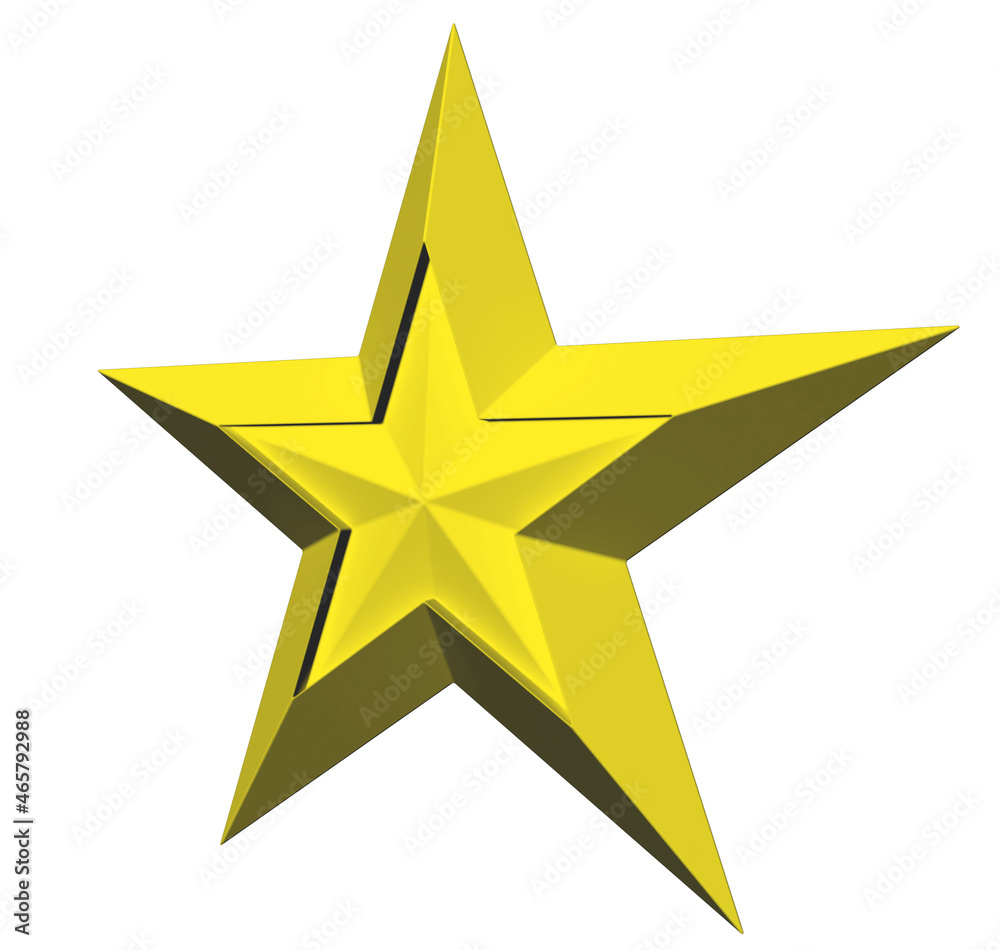 Fototapeta premium 5 point star - Christmas Star - yellow single isolated on white - 3d rendering
