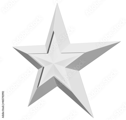 5 point star - Christmas Star - white single isolated on white - 3d rendering