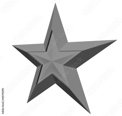 5 point star - Christmas Star - gray single isolated on white - 3d rendering