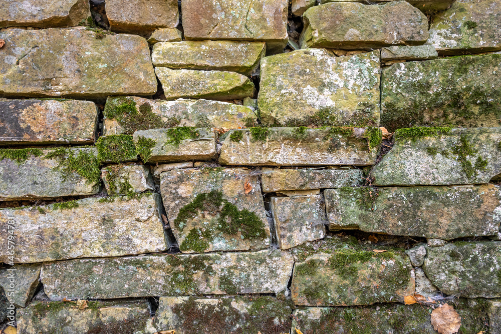 background from old masonry wall overgrown with moss and lichen. background from old masonry wall overgrown with moss and lichen.