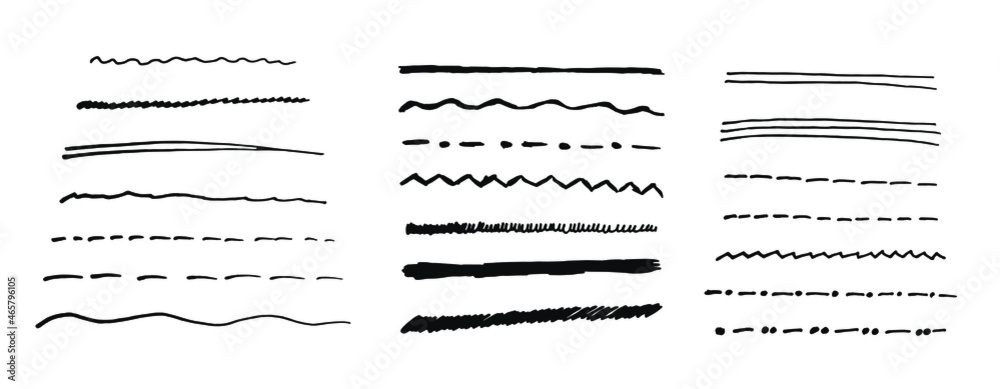 Set of vector underlines, stripes, nib, pen, brush stroke. Smooth, smooth, curve, zigzag, dot, dash, abrupt, varied, many, bold, in several layers. Design elements and decor. Set of vector underlines, stripes, nib, pen, brush stroke. Smooth, smooth, curve, zigzag, dot, dash, abrupt, varied, many, bold, in several layers. Design elements and decor.