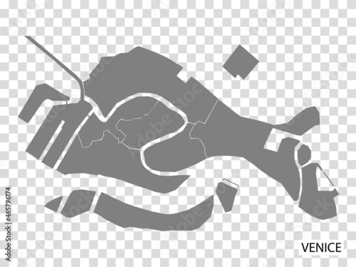 High Quality map of Venice is a city in Italy, with borders of the districts. Blank Map of Venice for your web site design, app, UI. EPS10.