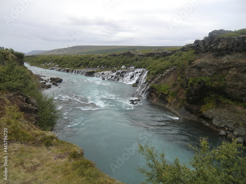 Panorama from the Hraunfossar waterfalls on Iceland