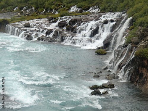Hraunfossar waterfalls during summer on Iceland