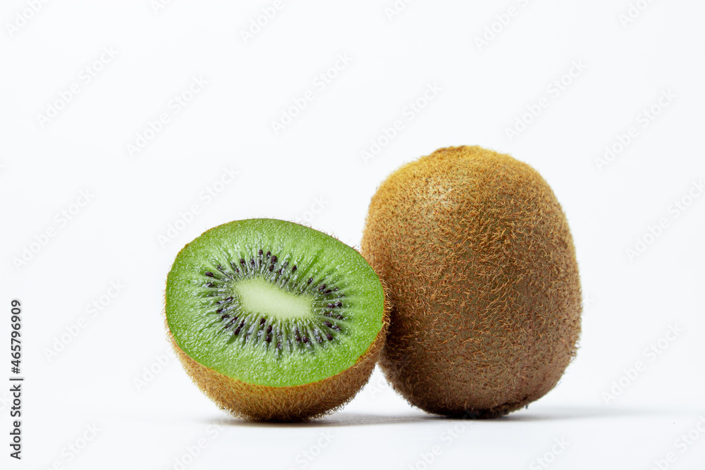 Isolated kiwi on a white background. Ripe and tasty kiwi. Kiwi cutaway