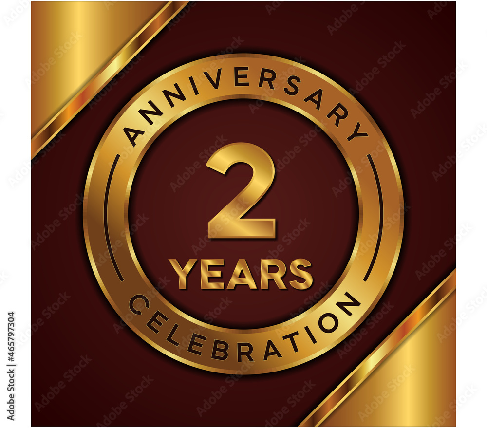 2 years anniversary celebration, vector design with gold color on brown background with simple and luxury design. logo vector template.