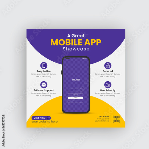 Mobile app promotion social media post instagram banner and web banner For Social media advertising	
