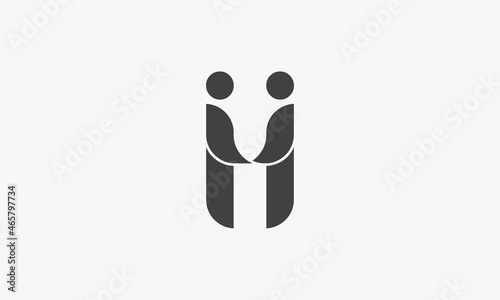 abstract letter H people holding hands with each other  isolated on white background.