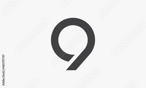 simple minimal 9 logo isolated on white background.