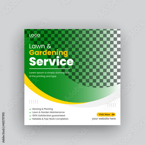 Lawn garden or landscaping social media post,instagram banner and web banner template Premium Vector
