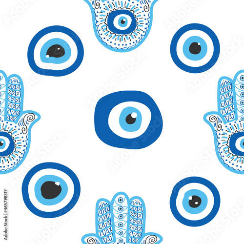 Evil eye seamless pattern. Magic, witchcraft, occult symbol, line art collection. Hamsa eye, magical eye, decor element.